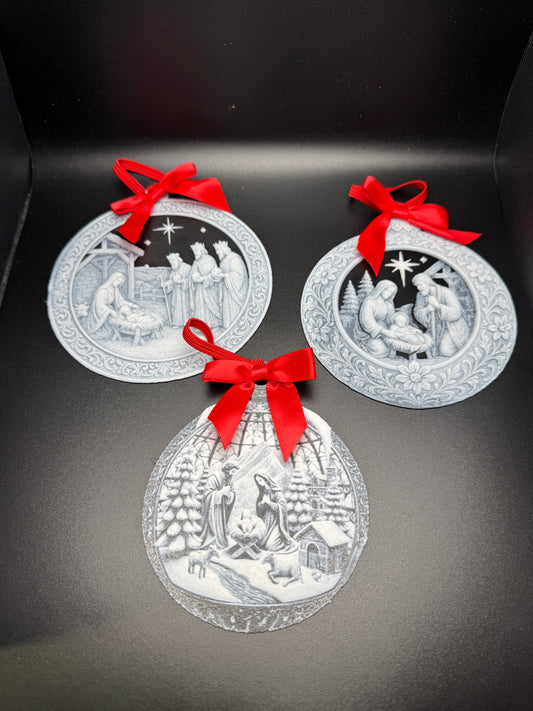 Black & White Nativity Ornaments - VARIOUS DESIGNS